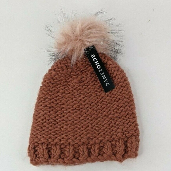Echo 23 NYC Accessories - Echo23NYC One Size Chunky Faux Fur Pom Ribbed Knit Beanie Pink Salmon